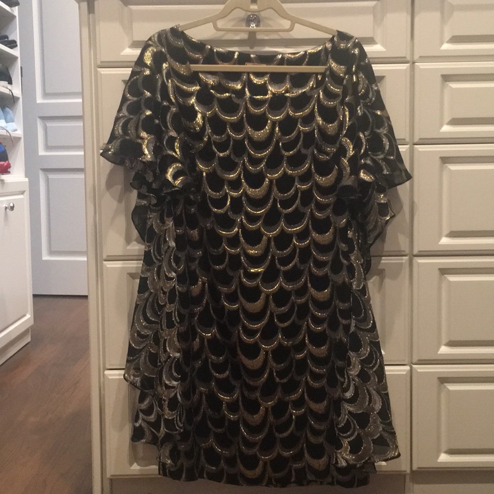 Loeffer Randall dress -black, silver, gold scallop